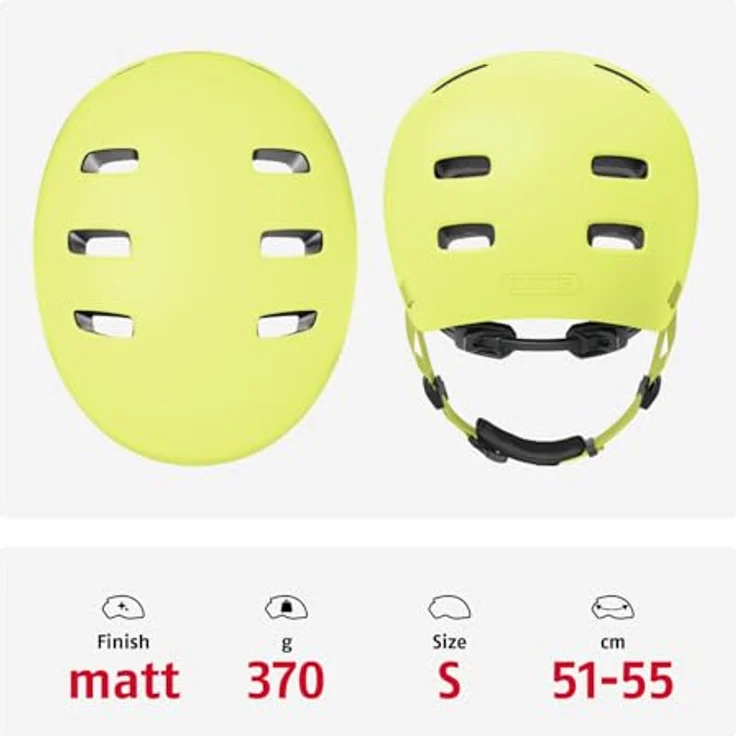 ABUS XOXO Fahrradhelm, Cityhelm im Skater-Look, mit optimiertem Kinnpolster, Größe S, mono gelb – Bild 3