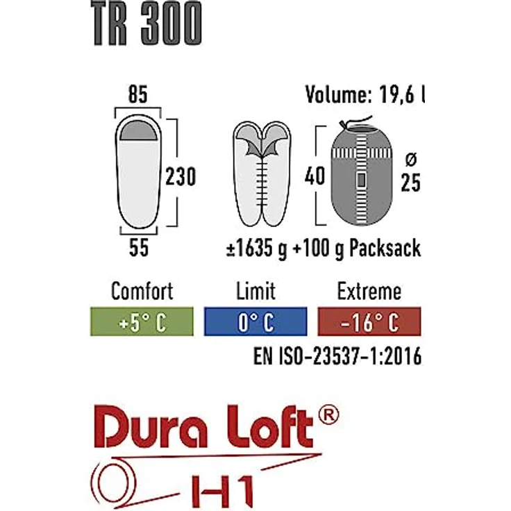 High Peak Mumienschlafsack TR 300, Komfort für 3 Jahreszeiten, PFC-freies Material, rot/grau, 230 cm Länge, 5 °C Komforttemperatur – Bild 4