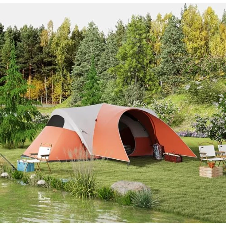 Outsunny Tunnelzelt, Wasserabweisend Familienzelt für 6 Personen, Festivalzelt mit Fenster, Orange – Bild 2