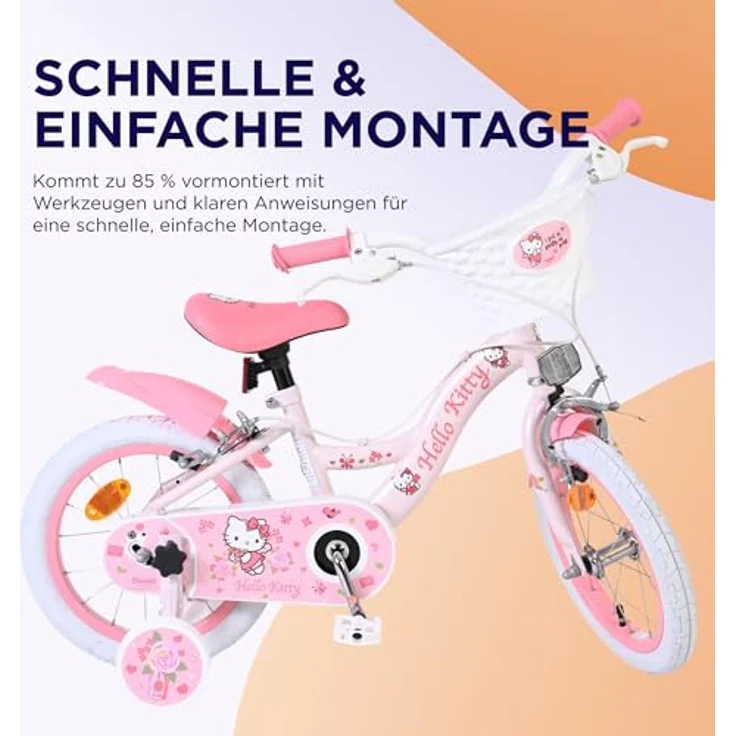Volare Hello Kitty Kinderfahrrad 14 Zoll Rosa, abnehmbare Stützräder, Handbremse, Rücktrittbremse, geschlossener Kettenschutz, Korb – Bild 7