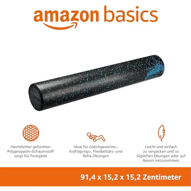 Amazon Basics Hochdichte Schaumstoffrolle, Blau gesprenkelt, rund - 90 cm, ideales Gleichgewichtstraining, für Dehn- und Rehabilitationsübungen – Bild 2