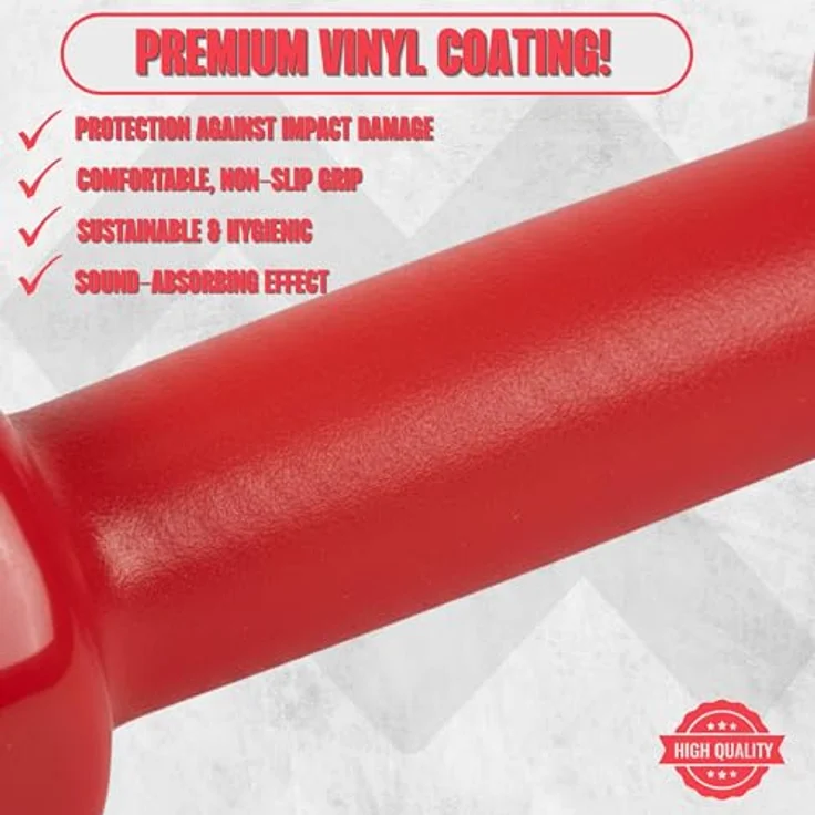 MATCHU Vinyl-Hanteln 2er-Set, 2x0,5 kg, mit massiver Eisenfüllung, rutschfester Griff, sechseckige Form, rot – Bild 5