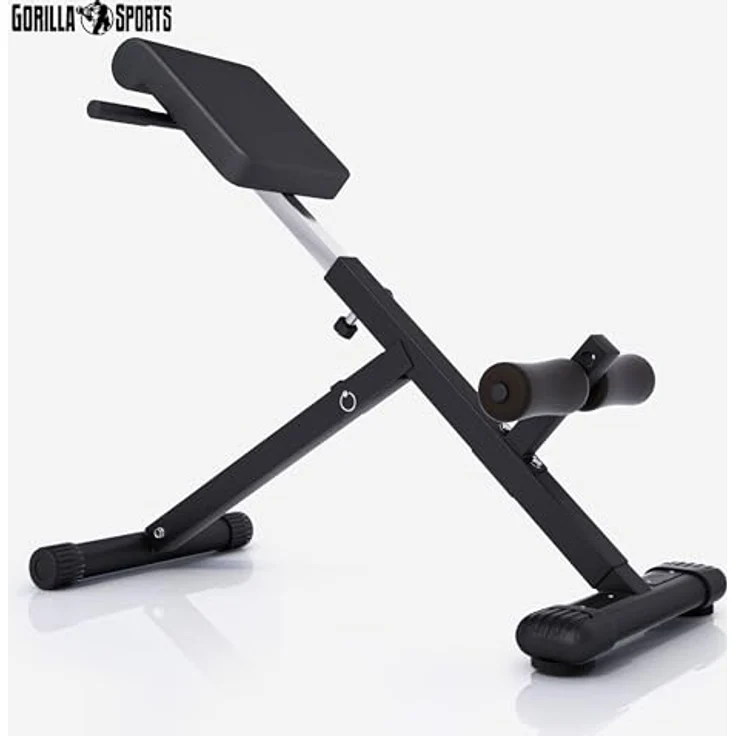 GORILLA SPORTS® Hyperextension Rückentrainer - 5-fach Verstellbar, Klappbar, mit Beinfixierung, bis 120 kg, Schwarz/Weiß - Rückenstrecker, Bauchtrainer, Römischer Stuhl, Fitness, Training, Home Gym – Bild 2