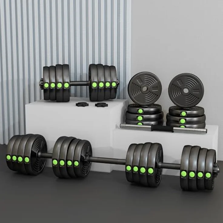 SPORTNOW Hantel-Set 2-in-1 verstellbares Gewicht, Kurzhantel- und Langhantelset für vielseitiges Training, Schwarz+Grün – Bild 8