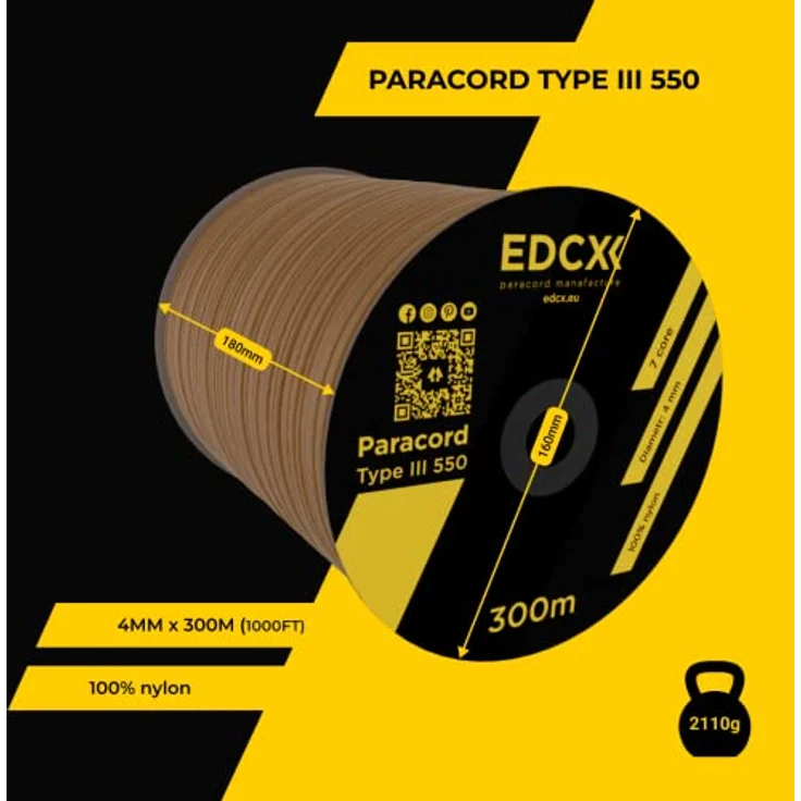 EdcX Paracord 4 mm, Typ III 550, Coyote Brown, langlebig und vielseitig, 300 m, ideal für Camping und Basteln – Bild 3