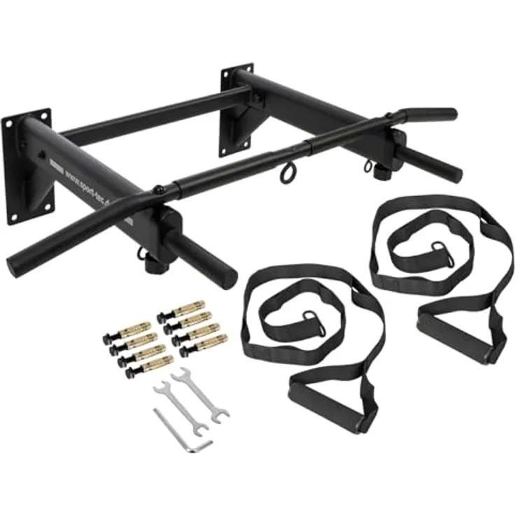 Sport-Tec Klimmzugstange zur Wandmontage, Pull Up Reck, 6 gepolsterte Griffe, Ultra Stabil, Schwarz