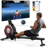Merach Klappbares magnetisches Rudergerät, leise mit 16 Stufen Widerstand, Doppelschienen, Bluetooth-App & Tablet-Halter, LCD-Display, max. 158 kg, Heimfitness