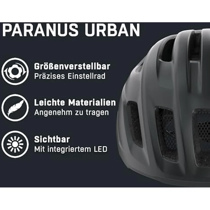 Alpina Paranus Urban, Fahrradhelm mit LED-Rücklicht und stoßabsorbierender EPS-Innenschale, schwarz matt – Bild 2