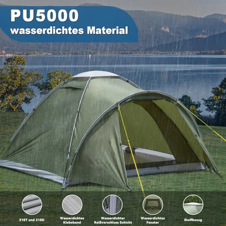 Foumteex Zelt 2-4 Personen, wasserdicht 5000mm Campingzelt mit Vorzelt, ultraleicht und windstabil für Trekking und Festivals – Bild 2