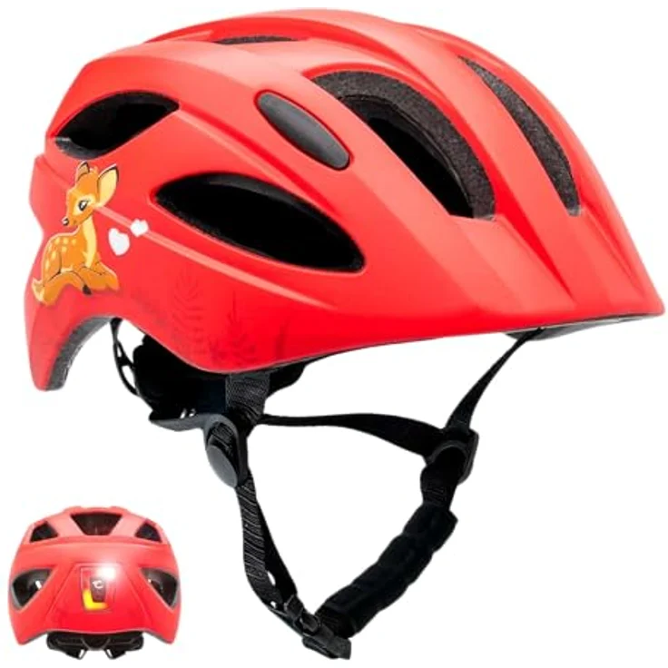 Crazy Safety Cool Cute Fahrradhelm für Kinder 6-12 Jahre, Hübsches Rot, EN1078, mit LED-Licht und 15 Belüftungsöffnungen – Bild 1