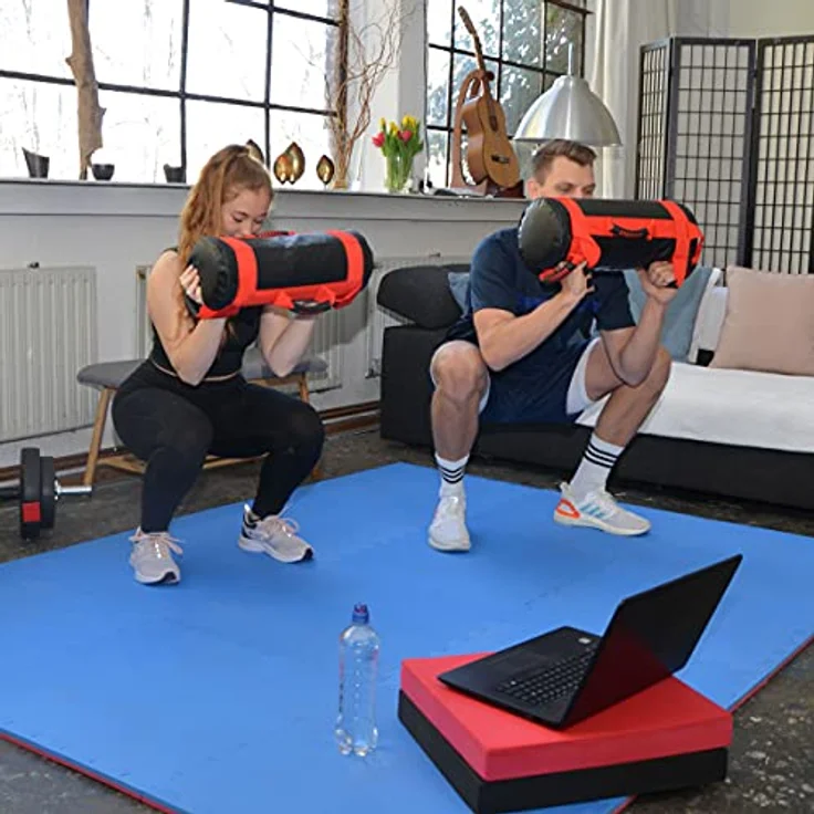 EYEPOWER 20kg Power Bag mit 4 Kettlebell Gewichten, Fitness Sandbag für Zuhause, 6 Griffe, wasserdicht, 20x60cm, Bauch- und Rückentrainer – Bild 5