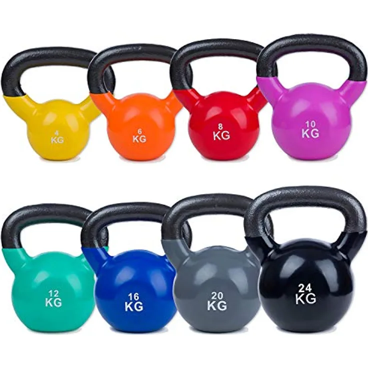 Sport-Thieme Kettlebell Vinyl | Kugelhantel, Gewichtskugel aus Gusseisen mit Soft-Vinyloberfläche | In acht Gewichtsvarianten: 4-24 kg | Markenqualität