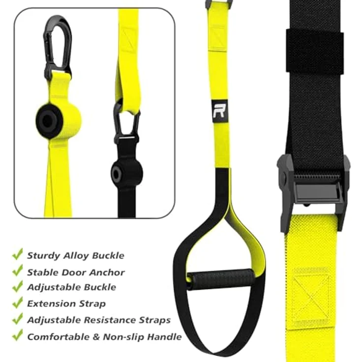 RHINOSPORT Schlingentrainer Sling Trainer Ganzkörpertraining, Schlingentrainer für zuhause, Krafttraining & Home Workout, Bodyweight Resistance Fitness Home Gym Equipment Indoor Outdoor (Gelb) – Bild 2