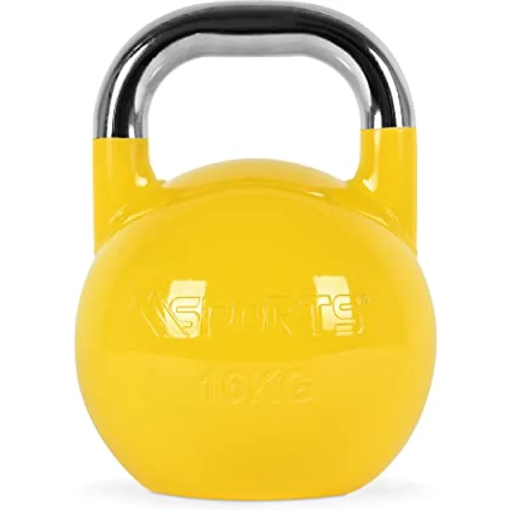MSPORTS Kettlebell Competition 16 kg | Professional Studio Qualität | inkl. Übungsposter | Wettkampf Kugelhantel, Metallkern, Farbauswahl verfügbar