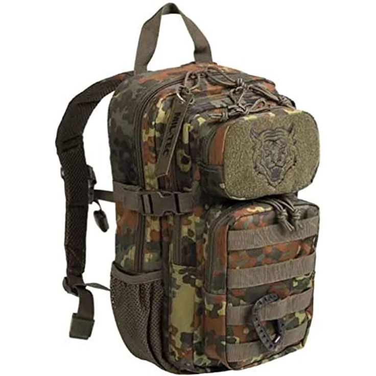 Mil-Tec US Assault Pack Kinderrucksack (14l) • Taktischer Rucksack mit 2 großen Fächern und 2 Fronttaschen • Verstellbare Schulter- und Brustgurte • Farbe: Flecktarn – Bild 4