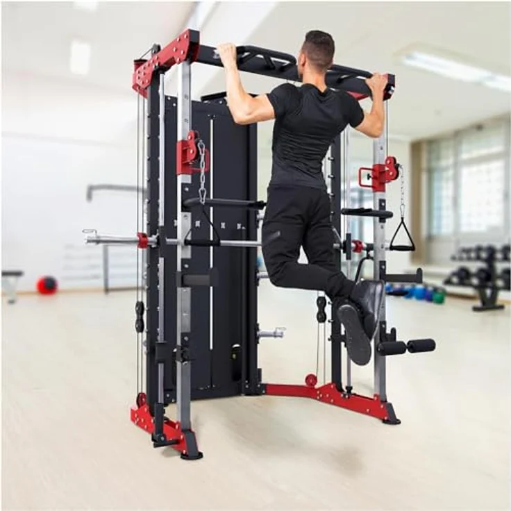 GORILLA SPORTS® Power Rack - inkl. Olympia Langhantel, Dip-Station, Kabelzug, Klimmzugstange, Beincurler - Power Cage, Kraftstation, Multipresse, Multistation, Fitness, Krafttraining, Gym, Zuhause - schwarz – Bild 2