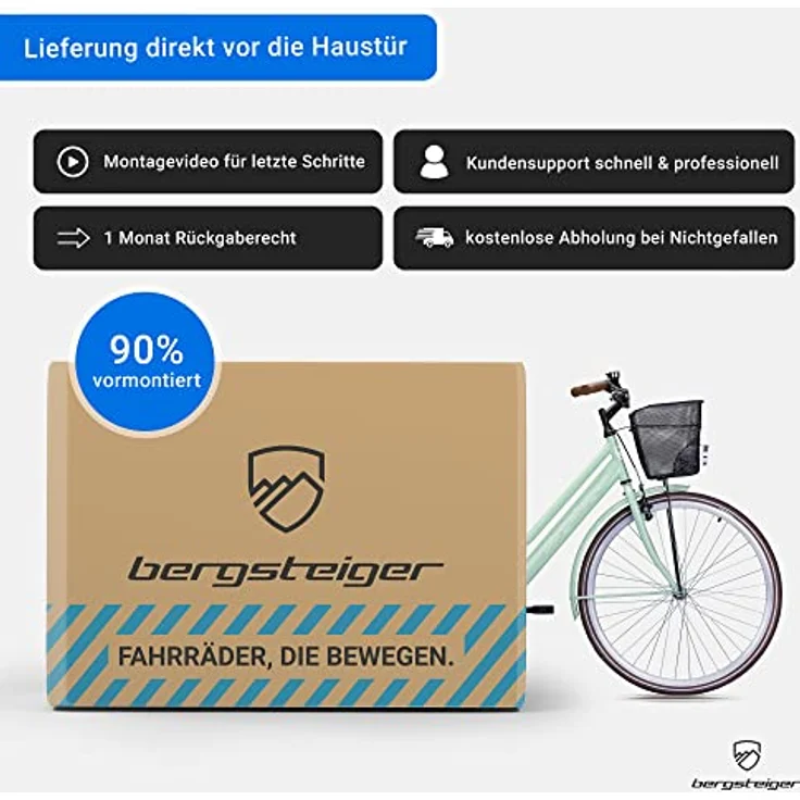Bergsteiger Amsterdam Damenfahrrad 28 Zoll, Schwarz mit Korb, Fahrrad-Licht, Rücktrittbremse – Bild 7
