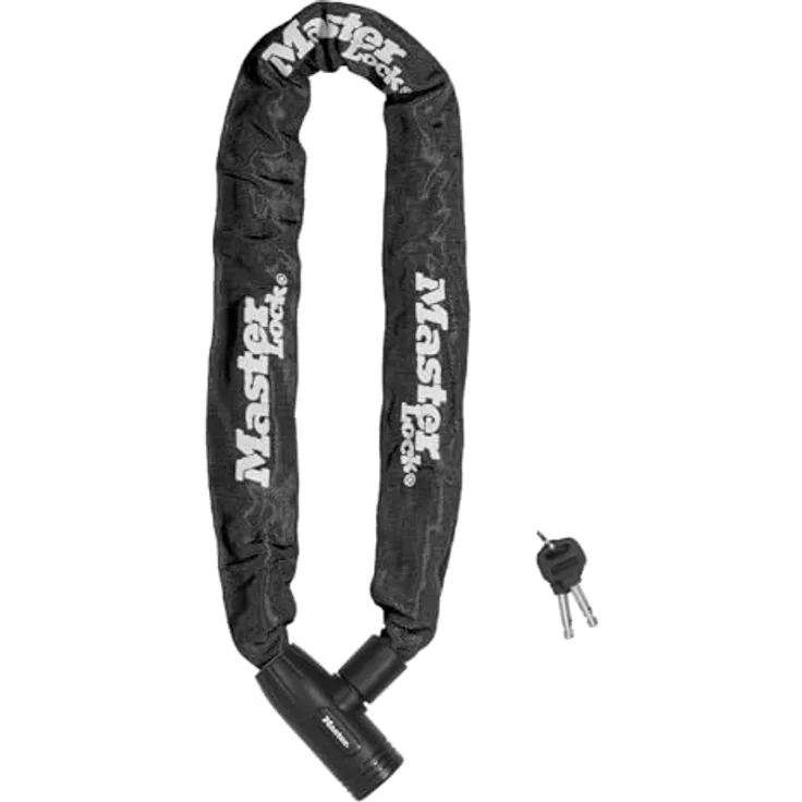 Master Lock Veloschloss mit gehärteter Stahlkette (90 cm), Schutz gegen Sägen und Schlosspicking, Nylonbezug