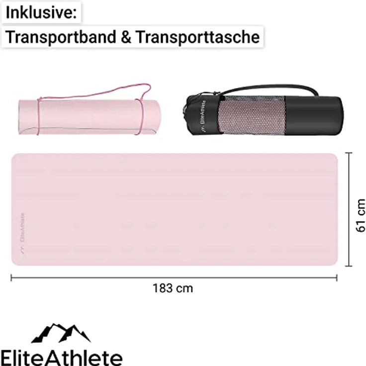 EliteAthlete Yogamatte - Sportmatte - Fitnessmatte - Gymnastikmatte gepolstert & rutschfest für Fitness, Pilates - Yoga Matte - 183 cm x 61 cm x 0.6 cm - Trainingsmatte inkl. Transportgurt + Tasche – Bild 4
