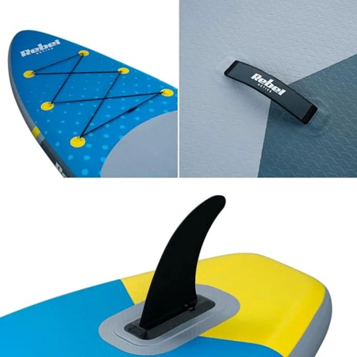 Rebel RBA-4500 Paddleboard SUP, 350 cm, maximale Tragfähigkeit 135 kg, blau, mit Zubehör und Hochvolumen-Elektropumpe – Bild 10