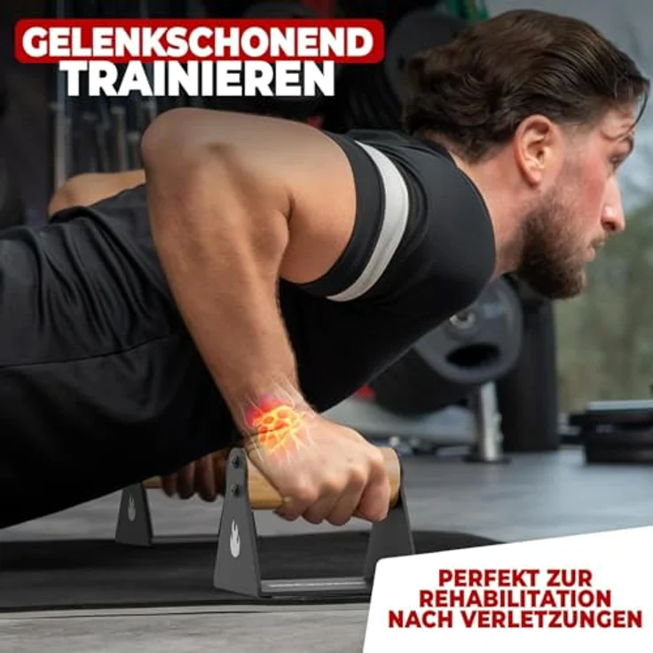 NEOLYMP 2er Set Holz Liegestützgriffe, handgefertigte Parallettes mit Stahlstandfüßen und Anti-Rutsch-Pads, handgelenkschonend für Calisthenics und Home Workout – Bild 5