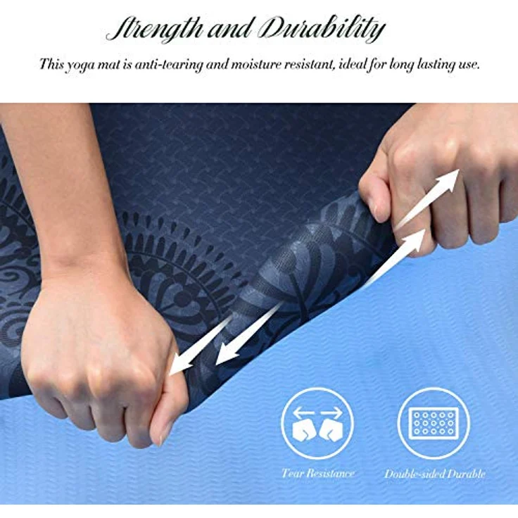 TOPLUS TPE Pilatesmatte, rutschfeste Gymnastikmatte mit strukturiertem Design für Yoga und Fitness, hellblau – Bild 3