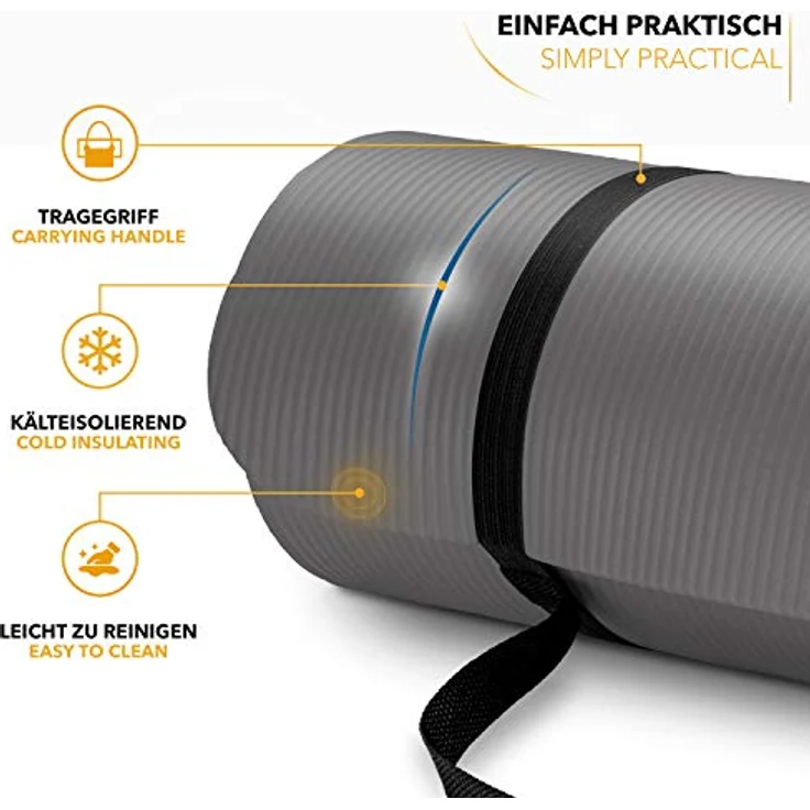 TRESKO Yogamatte Phthalatfrei - Gymnastikmatte rutschfest, Pilatesmatte Fitnessmatte mit Tragegurt, 185 x 60 x 1,0 cm – Bild 2