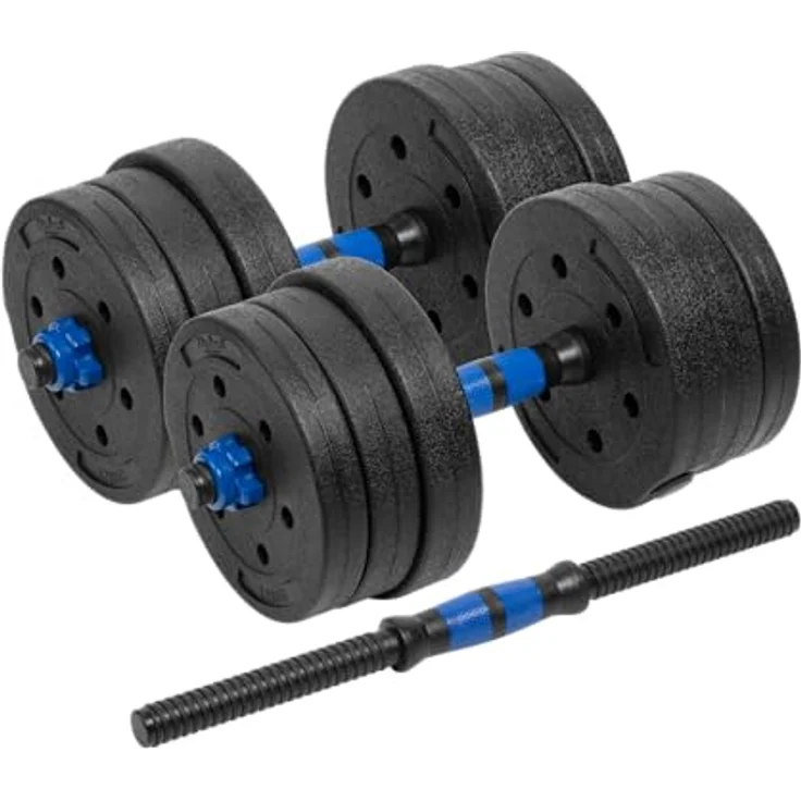 REBEL ACTIVE Bitumen-Hantelset RBA-2300, 2x10 kg mit Verbindungsstange für vielseitiges Krafttraining – Bild 1