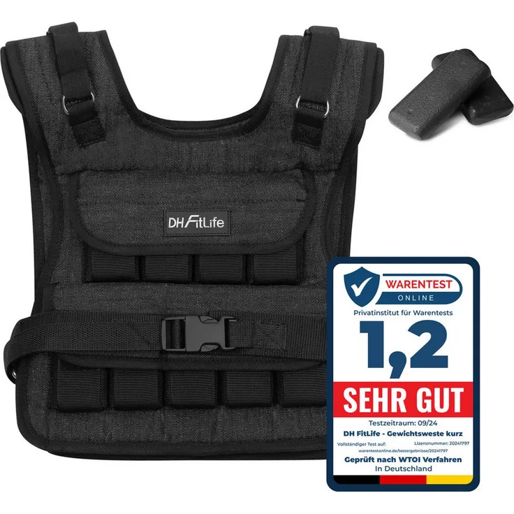 DH FitLife Gewichtsweste 10kg/20kg, Kompakt und stabil für Muskelaufbau und Krafttraining, verstellbar mit reflektierenden Streifen, für Damen und Herren