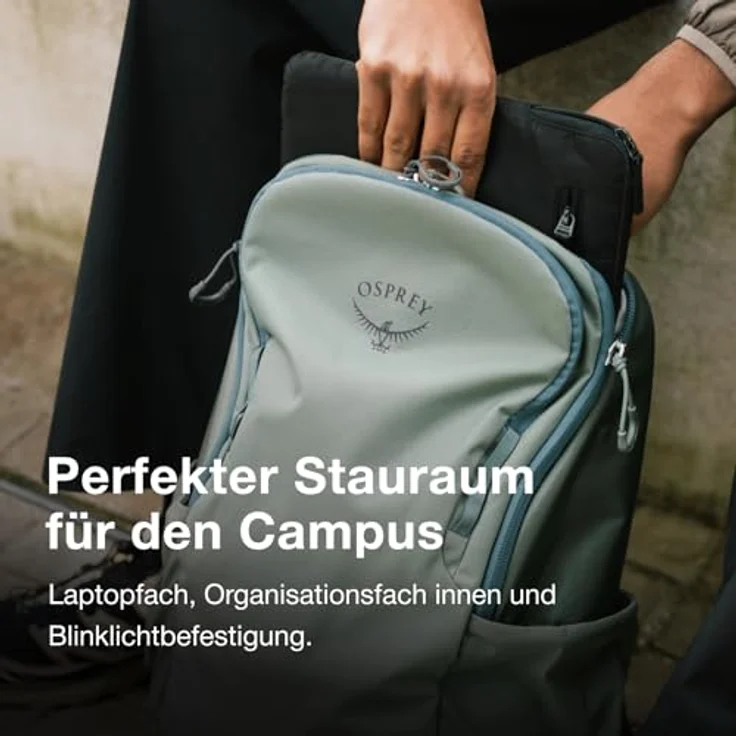 Osprey Astronova Soundwave Grey OS, Wanderrucksack mit gepolstertem Laptopfach für 16 Zoll Geräte, zwei Flaschenhaltern und Gurtschlaufen zur Befestigung – Bild 3