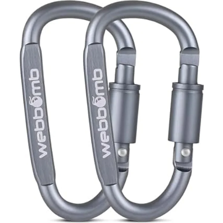 WEBBOMB® 2 Stück Karabiner Haken mit Schraubverschluss 80mm Aluminium für Kinderwagen Hundesport Camping (Silber 2 Stück) – Bild 2