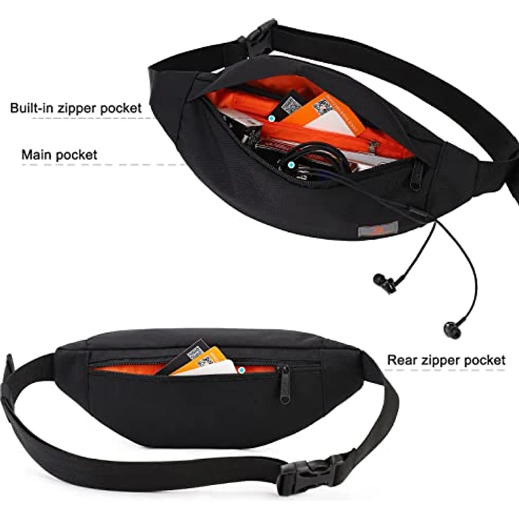 TINYAT Bauchtasche Gürteltasche, wasserfest und super leicht, 31x12x12 cm, Schwarz, für Wandern und Sportarten – Bild 4
