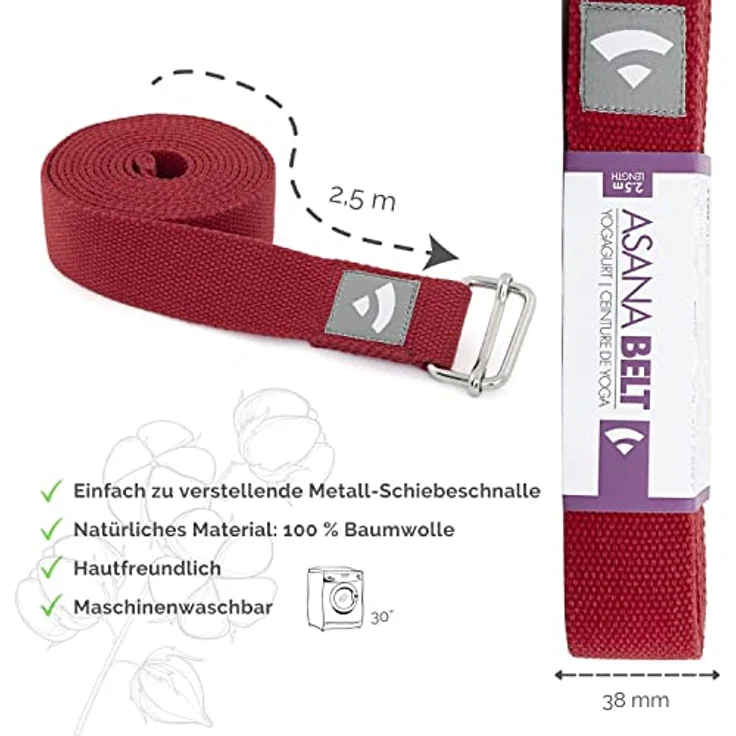 Bodhi Yogagurt | ASANA Belt aus 100% Baumwolle | Praktisches Yoga-Zubehör zur Dehnung | Yoga-Gurt mit Schiebeschnalle aus Metall | Anfänger & Fortgeschrittene | 250 x 3,8 cm (bordeaux) - Preisvergleich – Bild 3