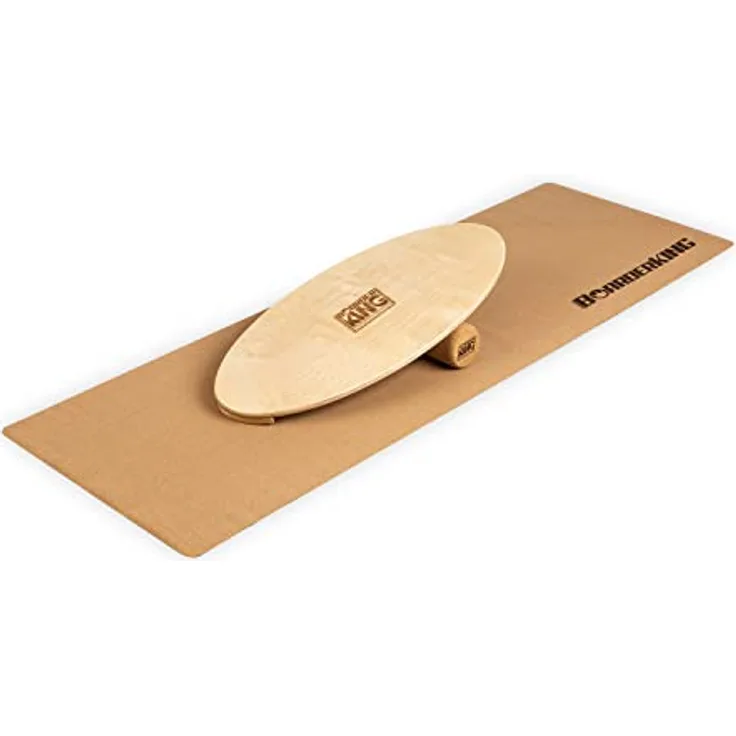 BoarderKING Indoorboard All-Rounder - Balance Board für Indoor-Surfen und Skaten, Gleichgewichtsboard für NeuroMuscular Response Training, inkl. Schutzmatte, 100 mm x 33 cm (∅ x L), natur