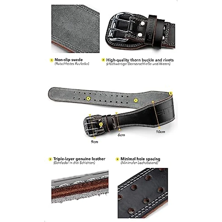 Fitgriff® Klassischer Gewichthebergürtel - 100% Leder - für Damen und Herren - Gürtel für Bodybuilding, Krafttraining, Gewichtheben - Classic Leather Weightlifting Belt (Black (4 inch), M) – Bild 3