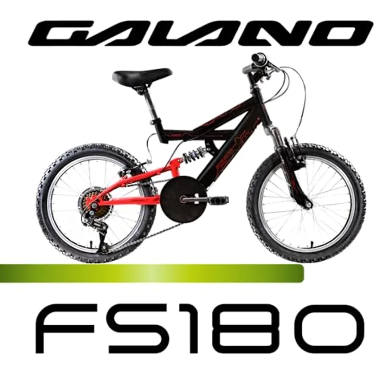 Galano FS180, 18 Zoll Kinderfahrrad Mountainbike mit Federgabel, 6-Gang Schaltung, V-Brakes, unisex, schwarz/rot – Bild 2