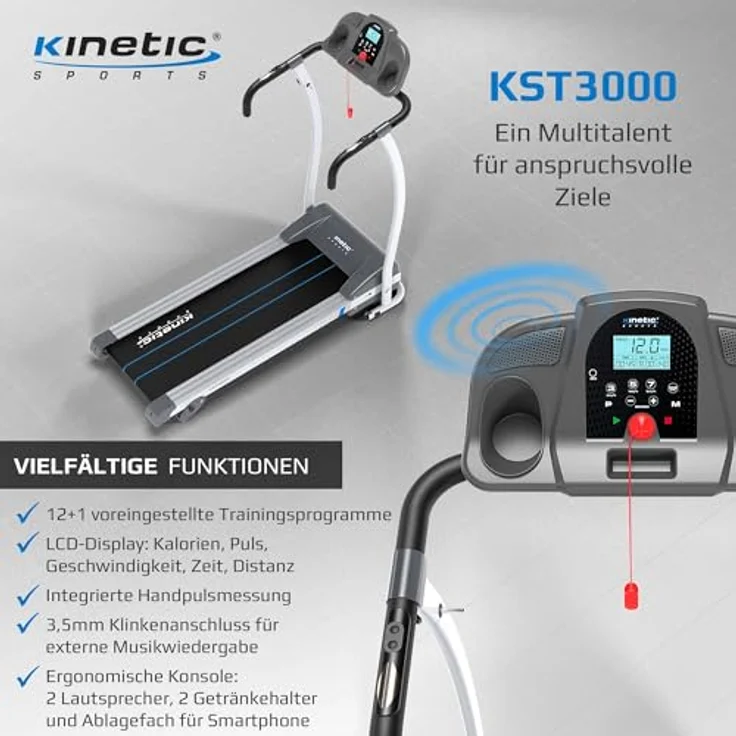 KINETIC SPORTS Pro Laufband klappbar KST3000 mit großer Lauffläche - 1100W Motor, 12 Programme, Steigung für GEH- und Lauftraining, integrierte Lautsprecher, bis 12 km/h – Bild 4