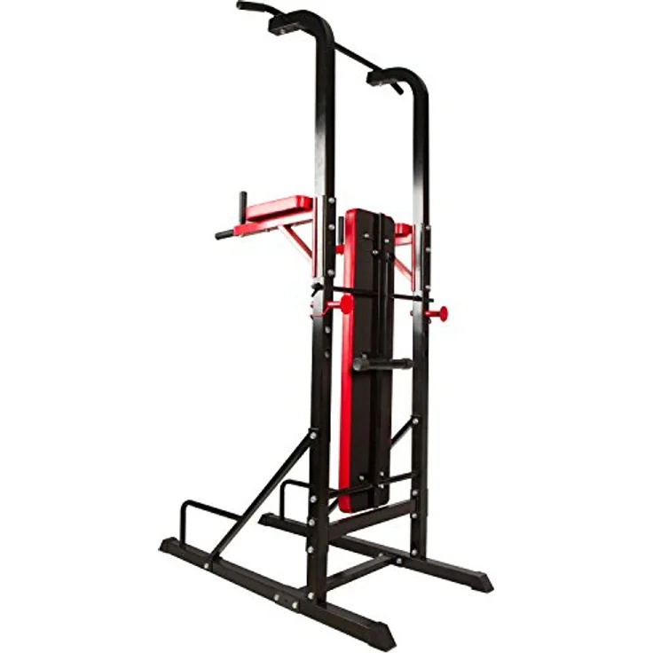 CCLIFE Power Tower Dip Station, Multifunktions-Krafttrainingsgerät mit verstellbarer Ablage, schwarz/rot – Bild 5