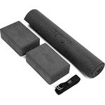 Myga Yoga-Starter-Set, inklusive Yogamatte, 2 rutschfeste Yoga-Blöcke und 2-in-1 Yogagurt mit Metall-D-Ring, schwarz