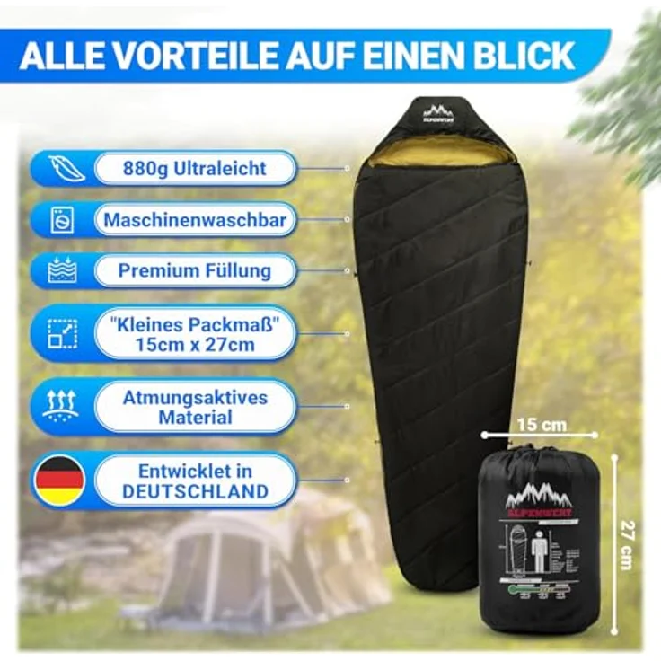 Alpenwert® Outdoor Schlaf-Set, Ultraleichter Schlafsack mit Komfortbereich 12-18°C, Isomatte mit Pumpsack 7,5L, für Camping und Wandern, kompakt und robust – Bild 5
