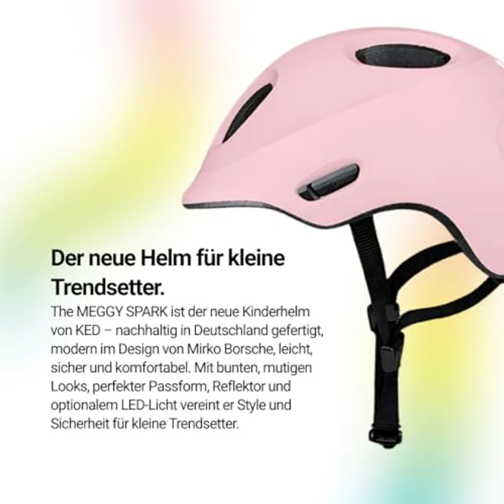 KED Meggy Spark Kinderfahrradhelm, Inmold, 360° Verstellsystem, Reflektoren, Insektenschutznetz, leicht, Dusty Rose Matt, Größe 50-55 (M) – Bild 5