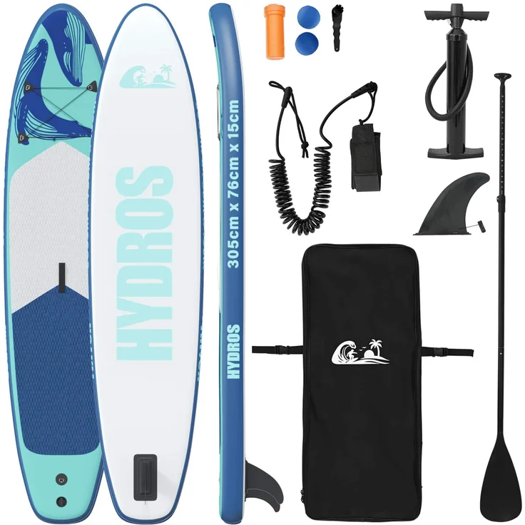 vidaXL Aufblasbares Stand Up Paddle Board HYDROS 305 x 76 x 15 cm, Türkis, robust mit Drop-Stitch-Konstruktion, inkl. Zubehörset