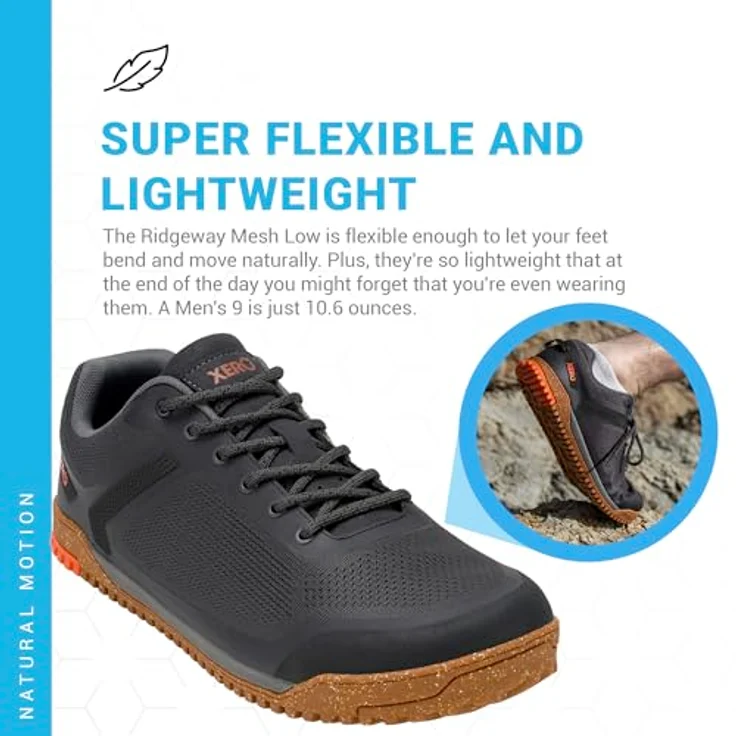 Xero Shoes Ridgeway Mesh Low Herren Wanderschuh, luftiger Barfußschuh mit griffiger Sohle, Faded Black, Größe 47 – Bild 4