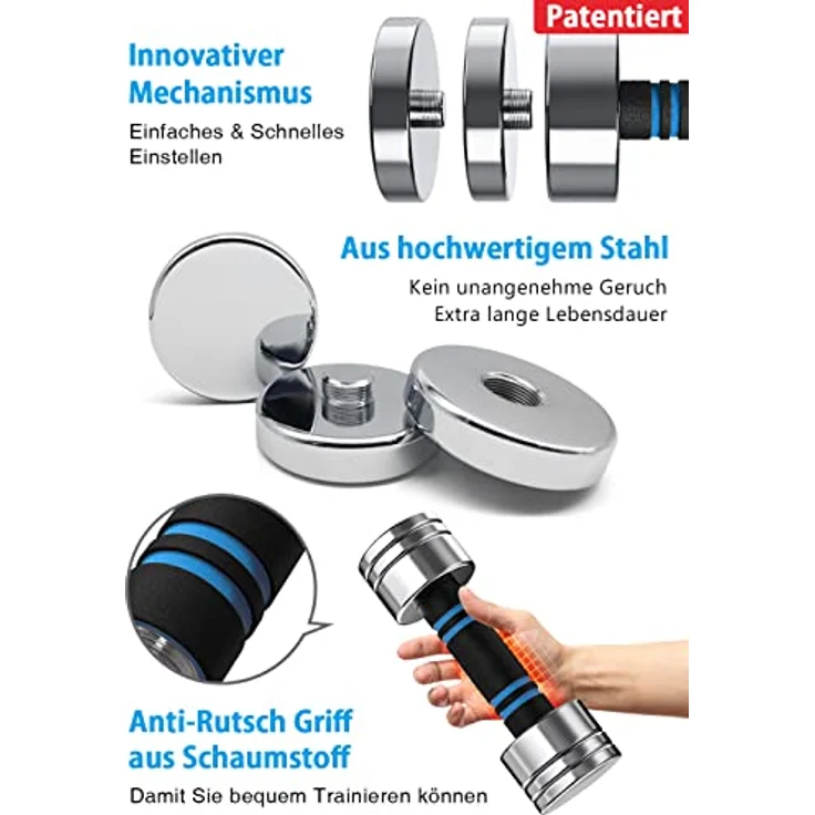 Kurzhanteln 2er Set 5kg (2,5kg/3,5kg/4kg/5kg) - Verstellbare Hanteln Set mit Schaumstoff-Griff - Hantelset Ultrakompakt für Zuhause (Standard-Version 5kg×2) – Bild 5