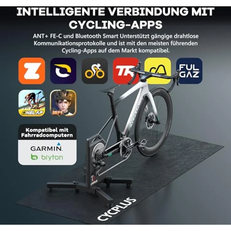 CYCPLUS Inteligentny Trenaer Rowerowy Cycplus T2, Direktantriebsergometer mit 2.200 Watt Leistung und Bluetooth/ANT+ Kompatibilität – Bild 9