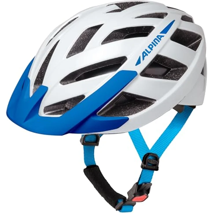 Alpina Panoma 3.0, Fahrradhelm für schmale Köpfe, White-Blue Gloss, mit optimaler Belüftung und individueller Anpassungsmöglichkeit – Bild 1