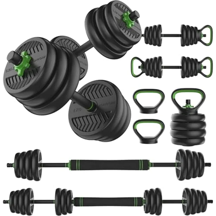 Tunturi Hantel- und Kurzhanteln Vinyl 28 kg, Langhantelset mit rutschfestem Griff und Schraubverschluss 30 mm