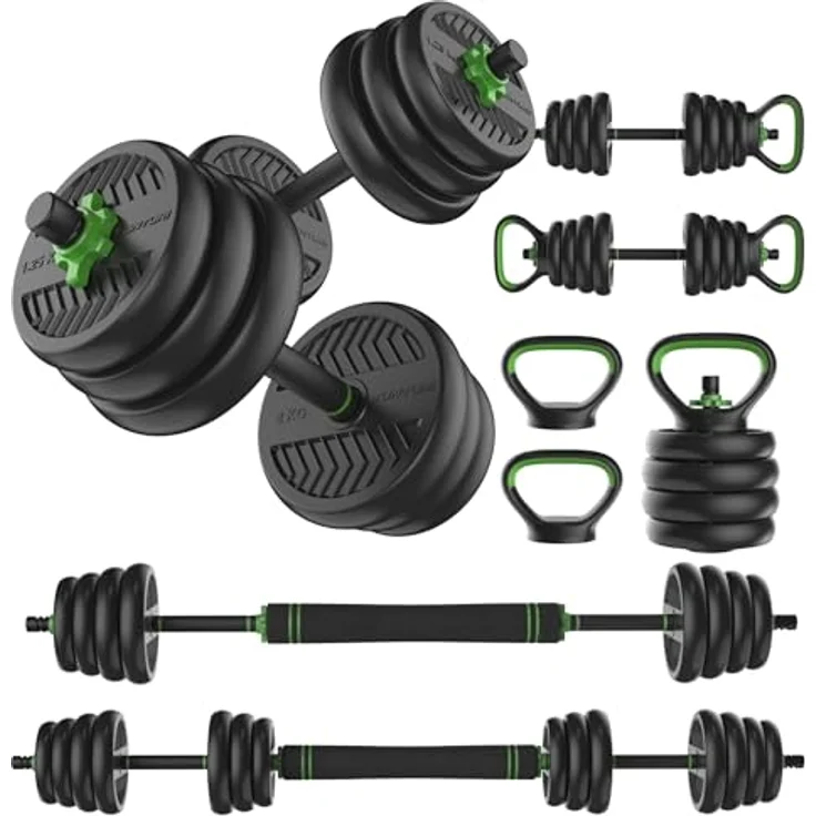 Tunturi Hantel- und Kurzhanteln Vinyl 28 kg, Langhantelset mit rutschfestem Griff und Schraubverschluss 30 mm – Bild 1