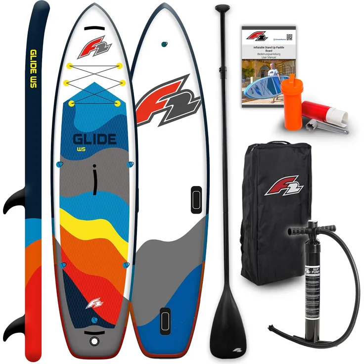 F2 SUP Stand Up Paddle Board Glide WS 10'8'', grau, aufblasbar, 81 cm breit, stabile Fahrt, inklusive Tasche und Paddel