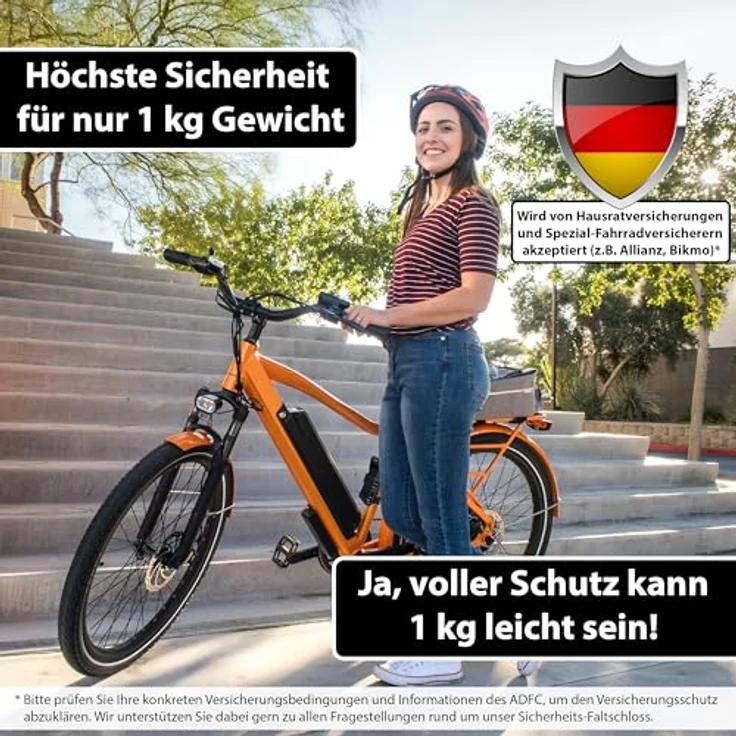 KOHLBURG Fahrrad Faltschloss Modell Wien, 89 cm, 1 kg leicht, hohe Sicherheit, inkl. Halterung für E-Bike & E-Scooter – Bild 2